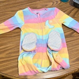 Kids Rainbow Stripe Fleece One-Piece Pajamas with Moon & Stars